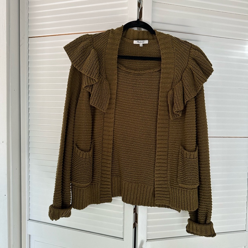 Madewell Olive Green Ruffle Cardigan